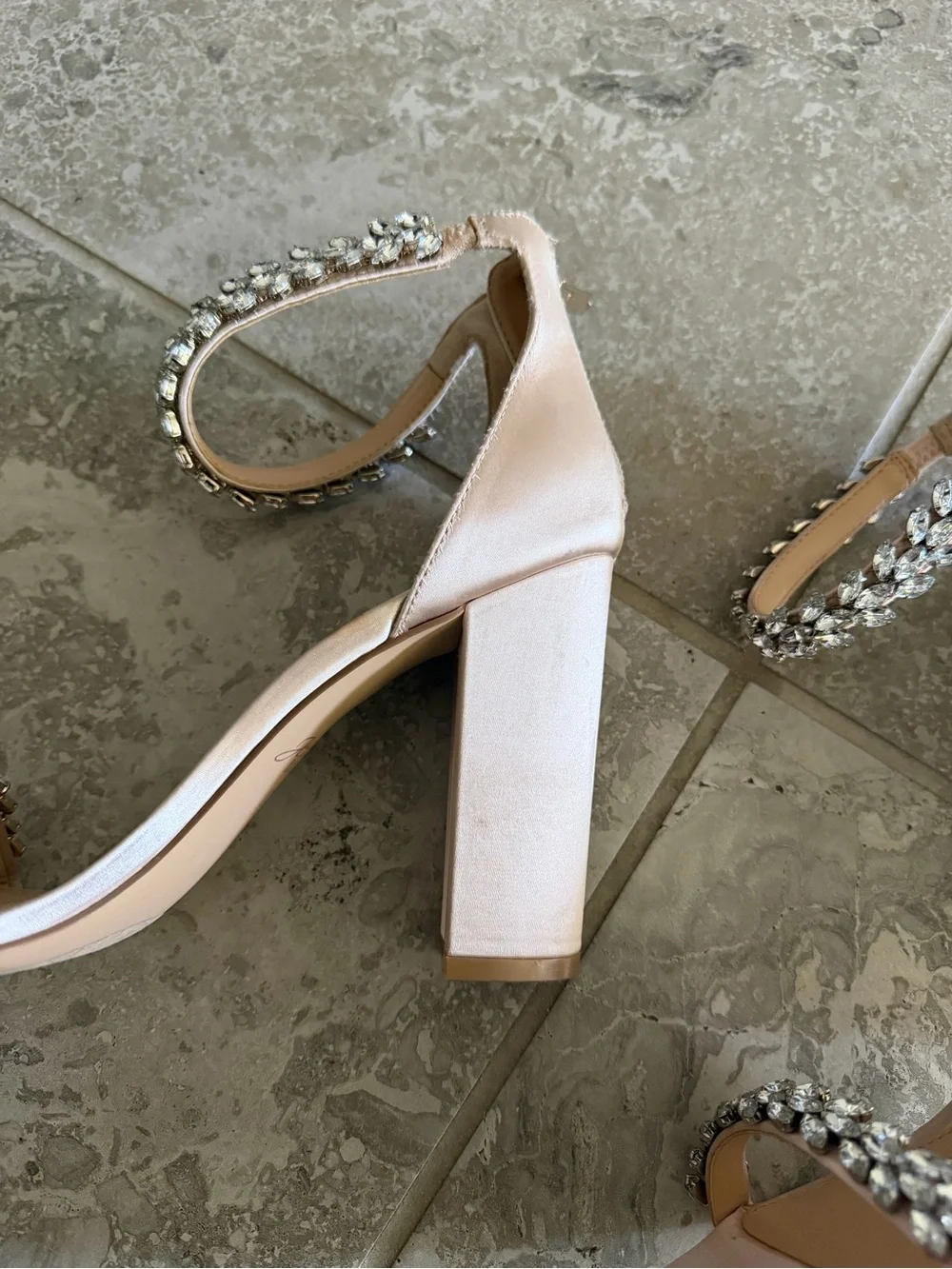 Jewel Badgley Mischka Mayra Block Heel Evening Embellished Sandals, Size 11, NEW